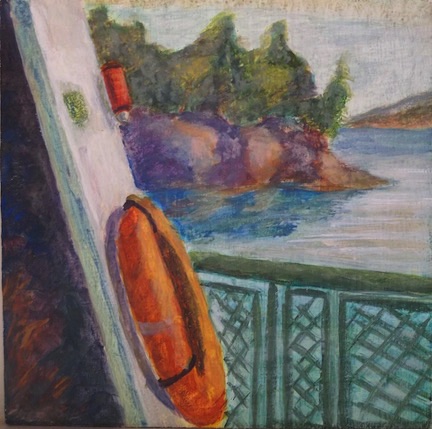 Ferry View #5 
Egg Tempera on Bookcloth and Wood
12"x12"